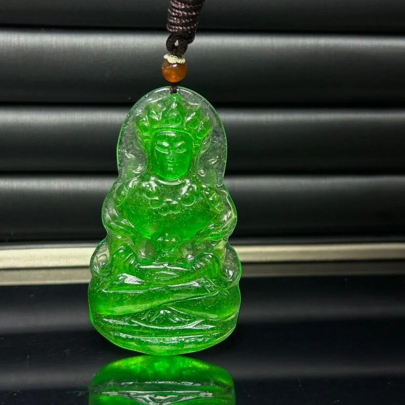 Natural Ice Green jade Jadeite Carved Guanyin Pendant&Necklaces