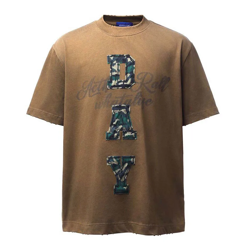 

Vintage Irregular Patchwork T shirt Streetwear Hip Hop Black Top Tees For Male Printed