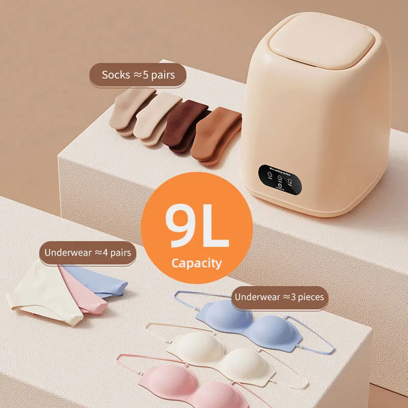 غسالة صغيرة للملابس الداخلية ملابس الأطفال غسالة صغيرة أوتوماتيكية بالكامل غسالة محمولة مع مجفف دوار 9 لتر