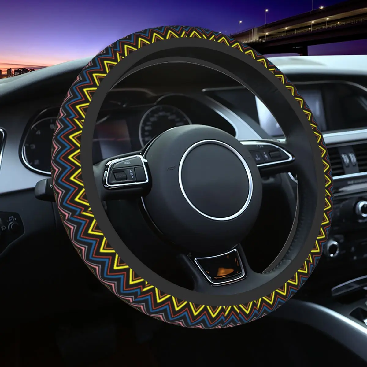 38cm Chevron Zigzag Pattern Steering Wheel Cover Women Men Zig Zag Pastel Auto Car Steering Wheel Protector Car Accessories