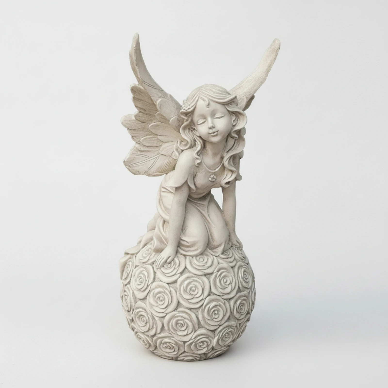 Fairy Figurine with Floral Base Resin Fairy Ornament Garden Decoration Outdoor Stone-Look for Flower Bed, Patio