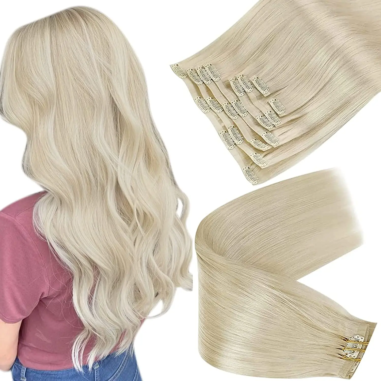 Volledige Glans Naadloze Clip in Hair Extensions Remy Menselijk Haar 8 Stuks 120g & 80g Clip In Hair Extensions Menselijk Haar Blonde Huid Inslag