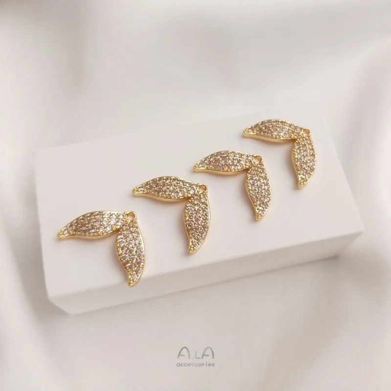 Full Zirconium Fishtail Pendant 14K Gold Color Whale Mermaid Tail Pendant Handmade DIY Jewelry Earrings Accessories view 3