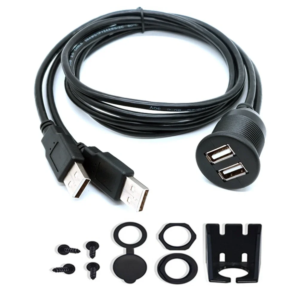 2-port dual USB 2.0 male female AUX embedded in car expansion cable for truck, ship, motorcycle dashboard