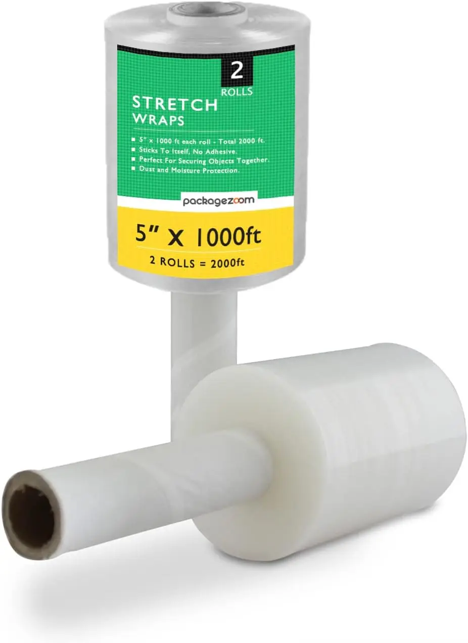 

Mini Hand Stretch Wrap 2 Pack 5 Inch 1000 Ft Clear Industrial Strength Plastic for Moving Packing Box Furniture