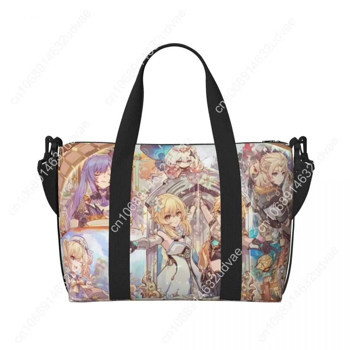 Duża torba typu tote z motywem anime Genshin Impact dla kobiet, manga kawaii, torba na ramię, torba na zakupy, torba na siłownię, torba plażowa, torba podróżna.