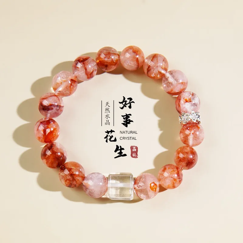 

Новый женский браслет из натуральной красной резинки с цветком из бисера, нишевый высококачественный браслет в форме куба белого сахара