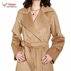 Cappotto di fascia alta da donna classico con ondulazione dell'acqua cappotto di pelo di cammello femminile lungo tessuto autunno inverno cappotto di cashmere giacca rossa di moda