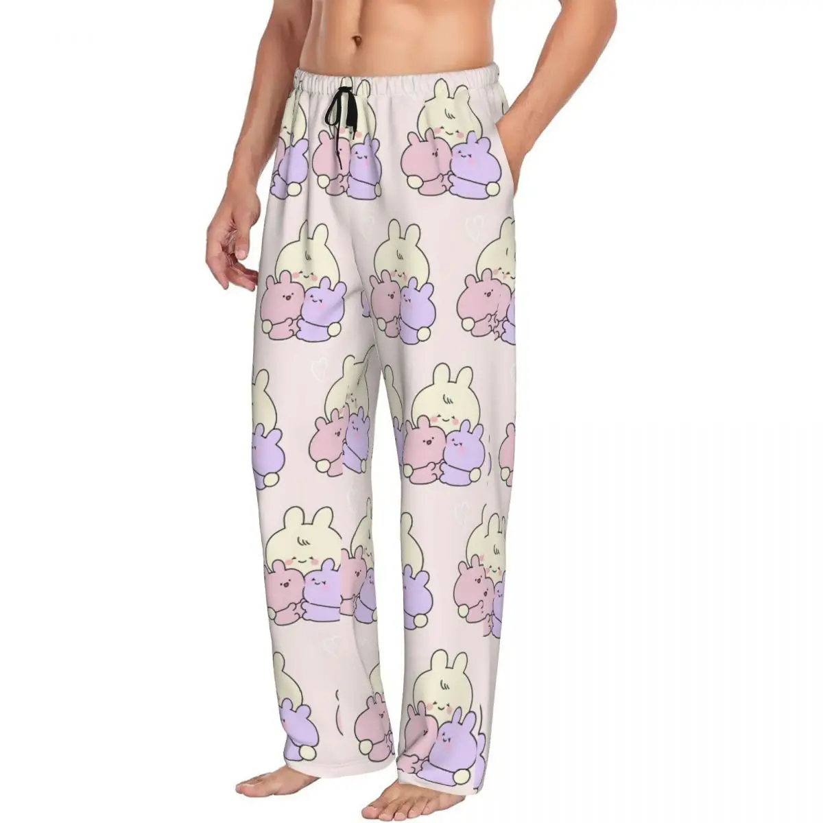 Custom Men Asamimichan Pajama Pants Print Cute Rabbit Sleep Sleepwear Bottoms with Pockets