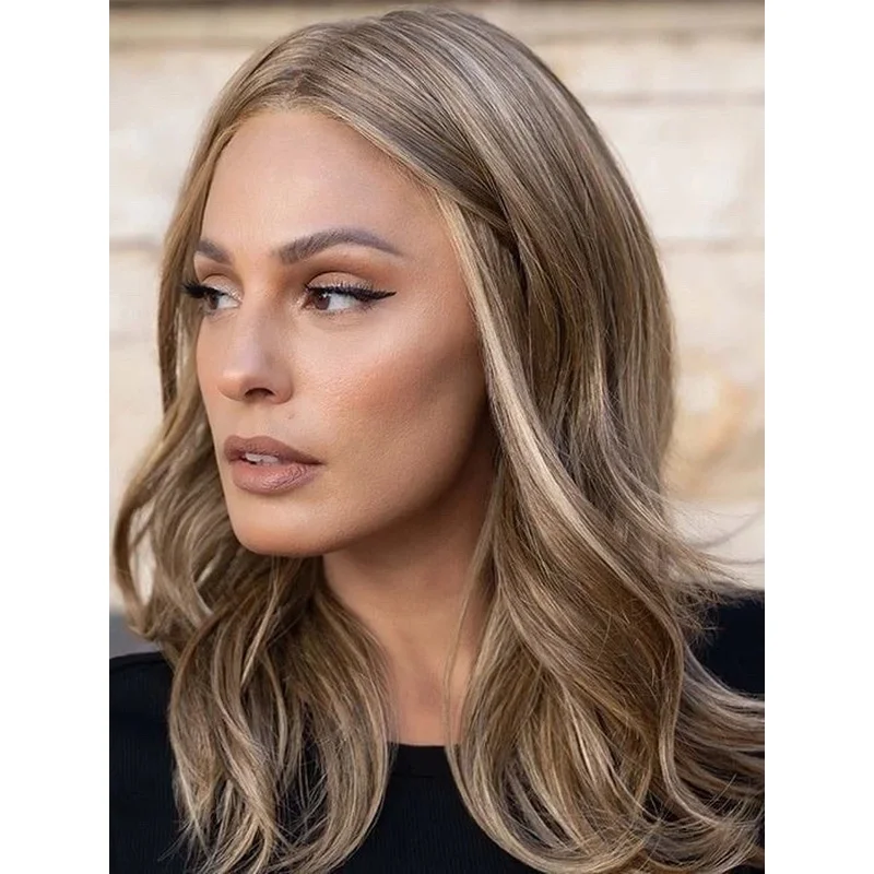 100% Hair New Fashion Women's Long Natural Brown Mix Blond Wavy Wigs 16 In