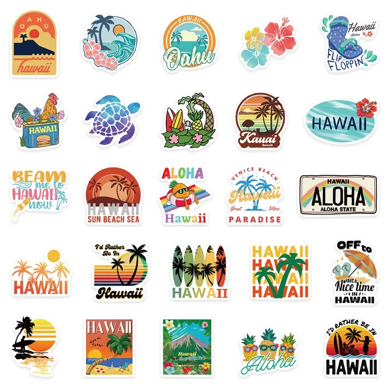 50pcs Cartoon Hawaii Series Graffiti Stickers Suitable for Helmet Desktop Wall Decoration DIY Sticker Pack Wholesale