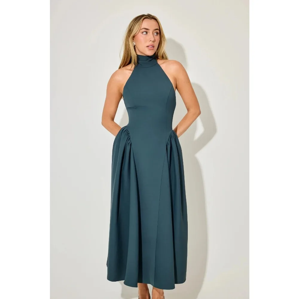 

Индивидуальные вечерние платья-халтеры с открытой спиной и высоким воротом, длинные плиссированные драпированные платья для выпускного вечера и коктейльных вечеринок для женщин, 2026, на заказ