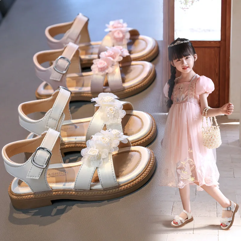 

Children's Sandals 2025 New Summer Fashion Flower Girl Princess Sandals Soft Bottom Non Slip Children's Flat Casual Beach Shoes