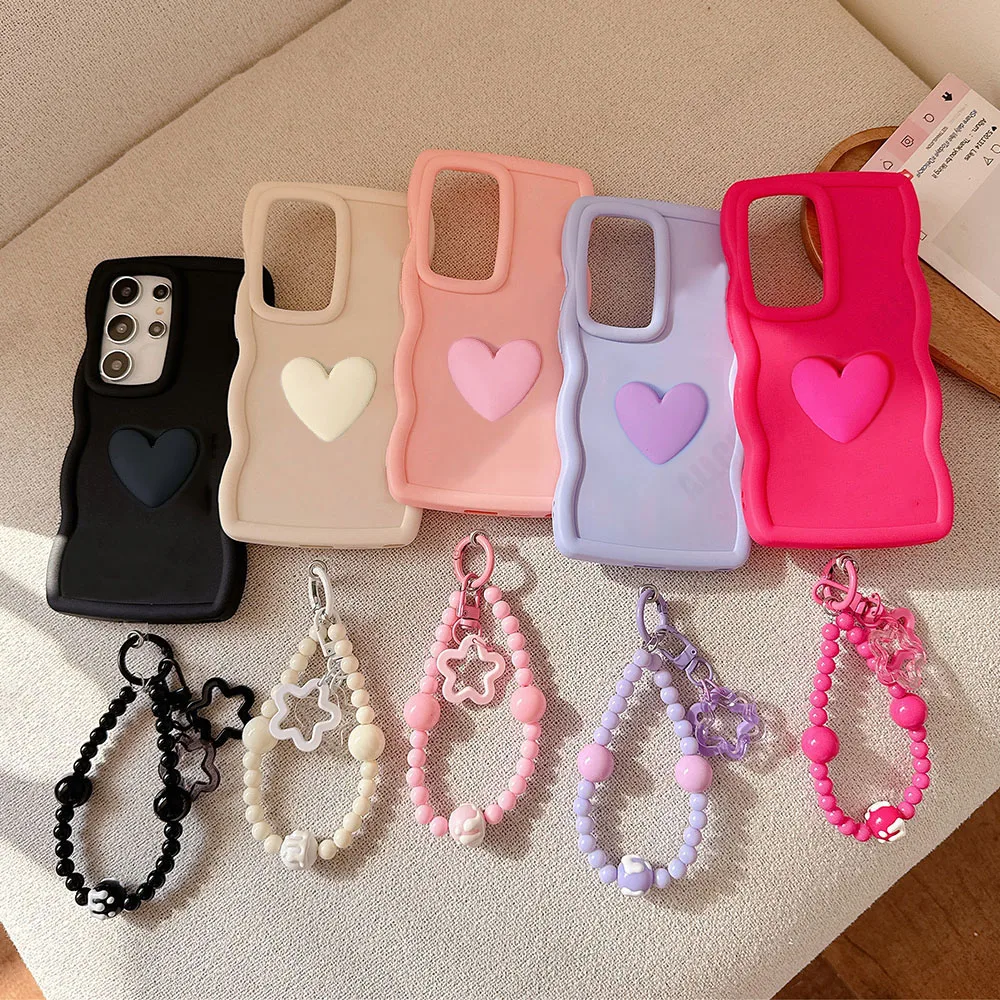 On Realme Narzo N65 N63 N55 N53 70 70X 60 Pro 60X 50A 50i Prime 30A 20 10 Q5i Y36 With Bracelet Case Love Heart Wave Soft Cover