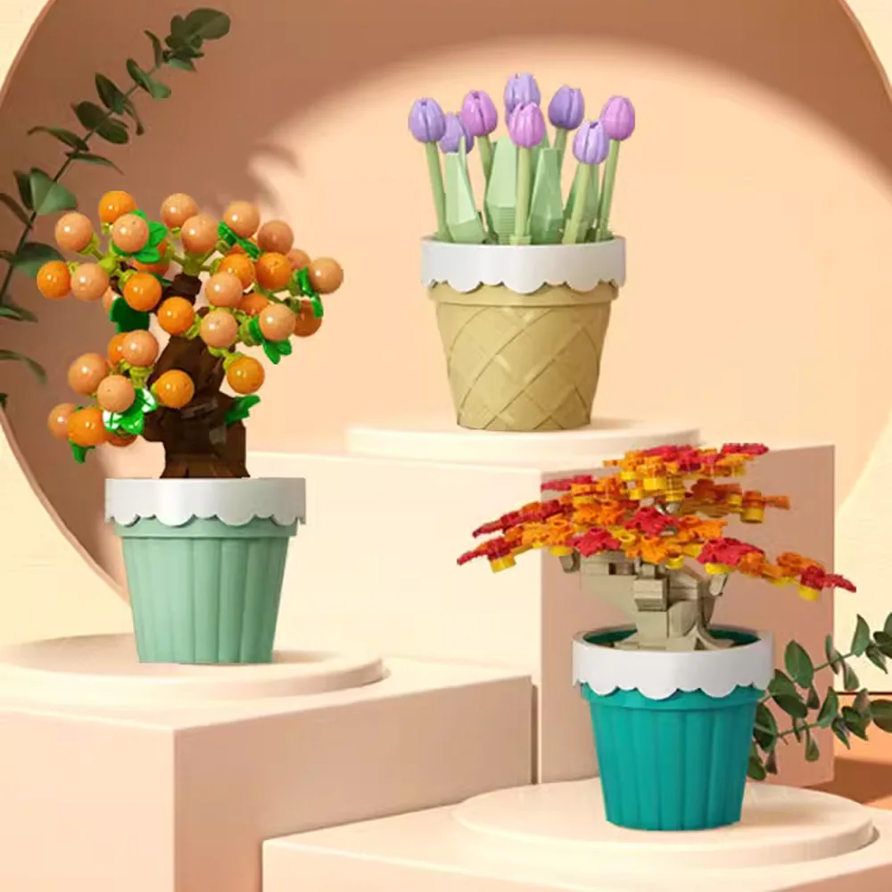 

SEMBO Potted Flower Building Block Rose Bonsai Plant Bouquet Puzzle Assembling Bricks Table Decoration Toys Children Kids