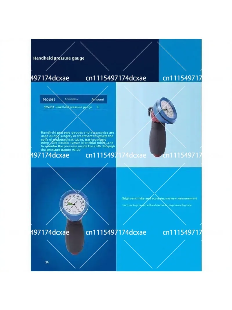 Handheld Airbag Manometer Cuff Pressure Gauge for Endotracheal Intubation Measurement