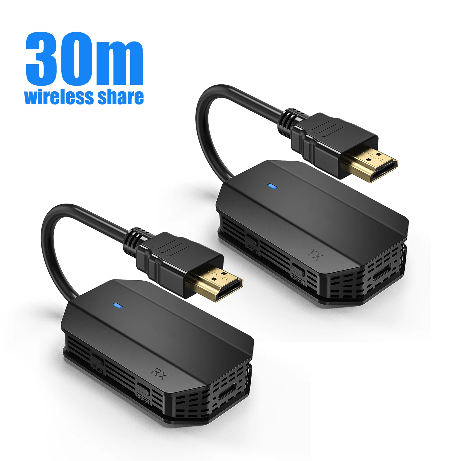 

30M Wireless HDMI Extender Display Adapter Video Transmitter Receiver Switch Share for Camera Laptop PC DVD To TV Projector