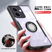 Reno13FS Case Transparent Acrylic Shockproof Armor Cover For Oppo Reno 13 Pro Reno13 FS F S 5G Magnet Holder Ring Protect Fundas