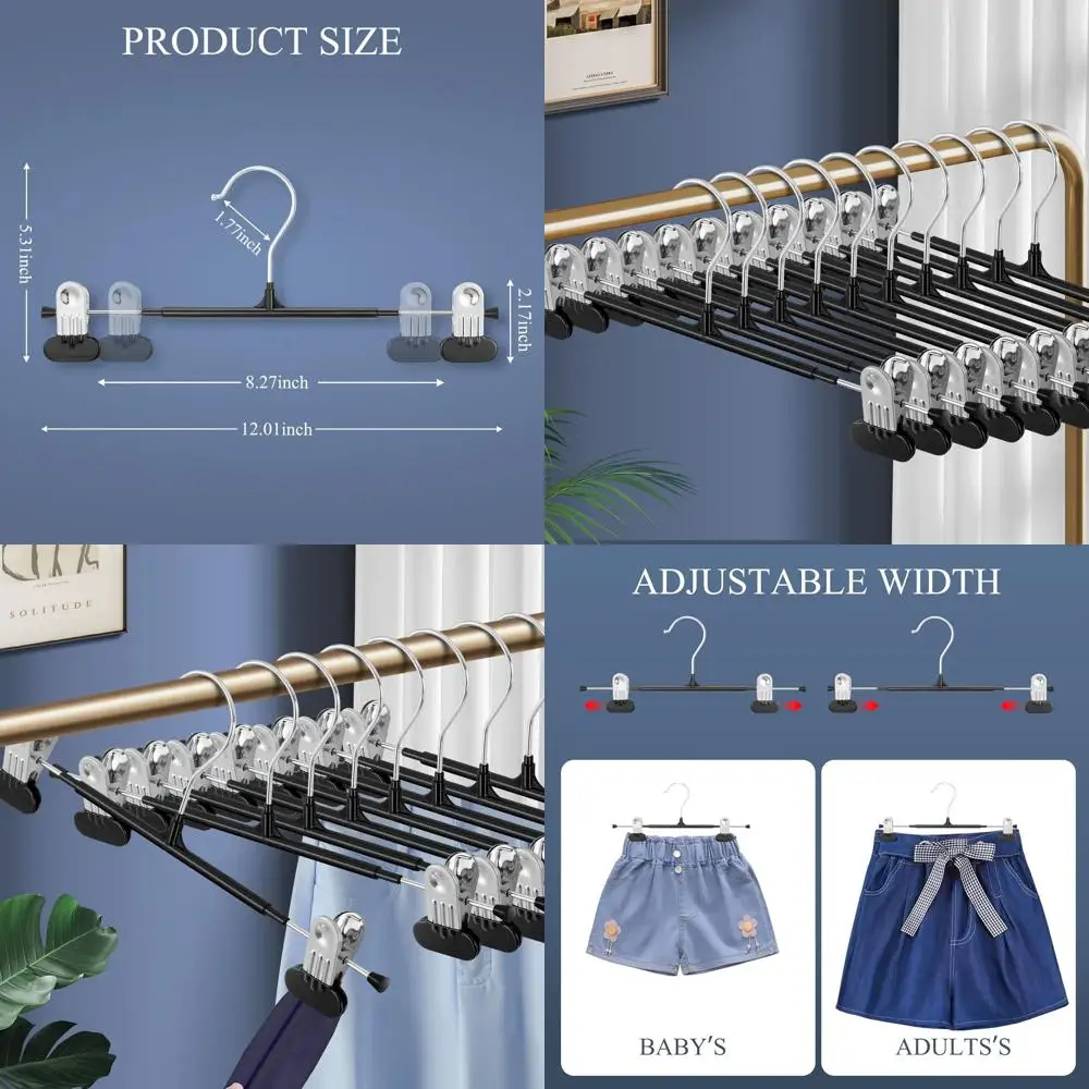 

Нескользящие вешалки для юбок с широким зажимом, регулируемые для женщин, прочные компактные вешалки для мужских брюк, брюк, джинсов, шорт