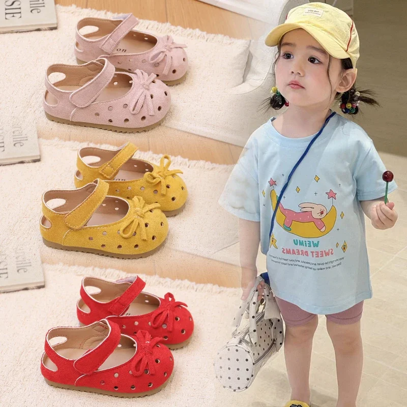 

Girls Hollow Out Sandals Soft Non-Slip Bow Decoration Kids Princess Casual Beach Shoes Summer Outdoor Walking Shoes for Children