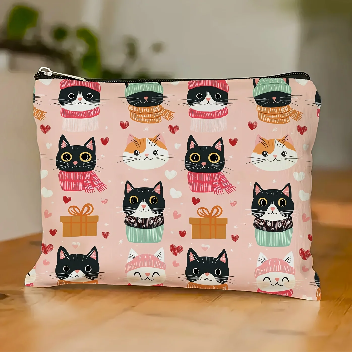 Borsa per il trucco con motivo sciarpa per il viso di gatto ACute: custodia multifunzionale con cerniera, borsa per riporre gioielli, piccolo contenitore con cerniera da viaggio perfetto