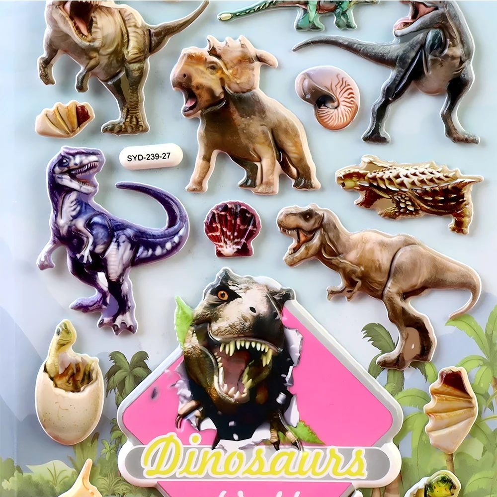 4 Uds. De pegatinas de dibujos animados hinchadas 3D de animales de dinosaurio geniales, bricolaje, cuenta de mano, pegatina decorativa de burbujas para guitarra, suministros divertidos para juegos de fiesta