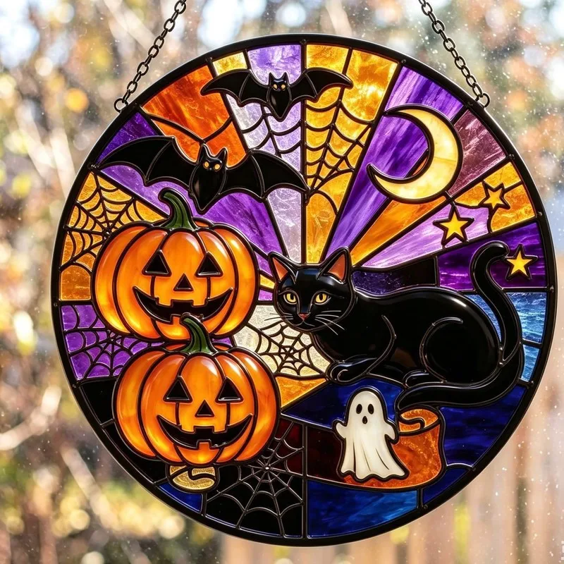 3DRelief Halloween Glass Sun Catcher Colorful Hanging Photo Memorial Room