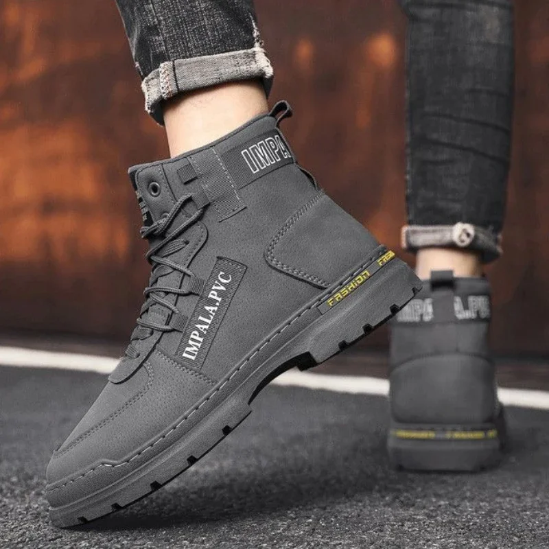 

High Top Men's Shoes 2025 Spring New Arrival Fashion Letter Laced Design Sports Leisure Anti Slip Durable Trendy Male Footwear