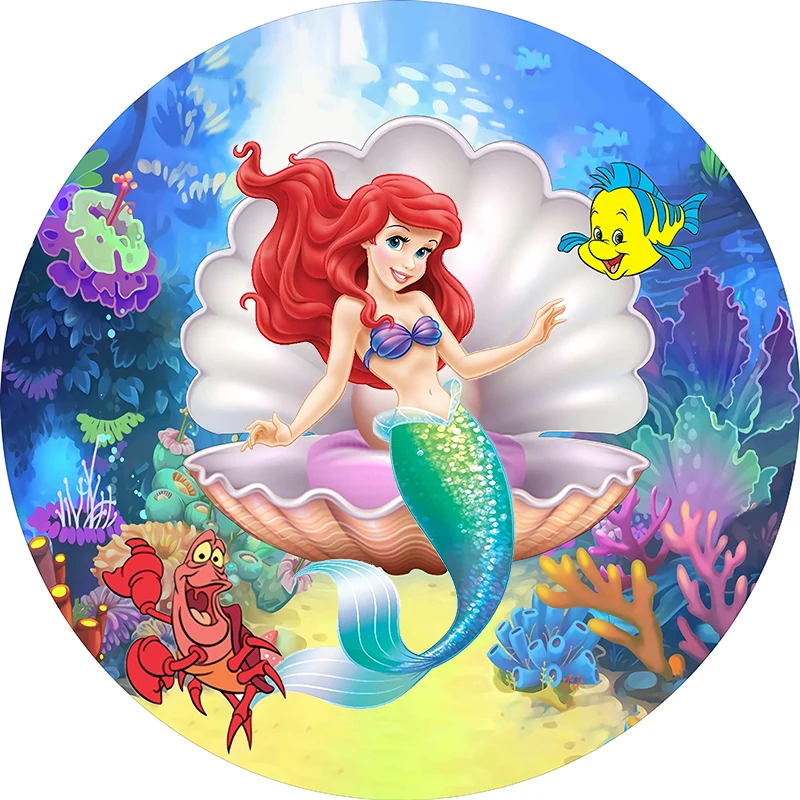 

Disney Mermaid Party Background Decors Round Customized Backdrop Children's Birthday Decoration Wedding Banner