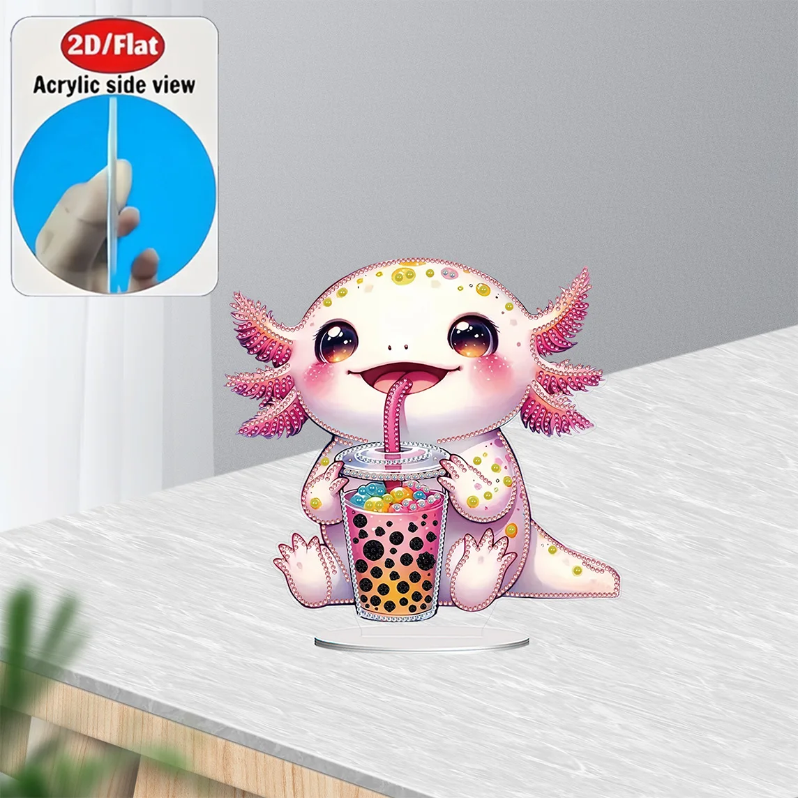 2D / Flat 1pc Crystal Axolotl Baby Acrylic Welcome Plaque Diamond Painting Desktop Ornament Set, Shiny Wall Decor, Holiday Gift