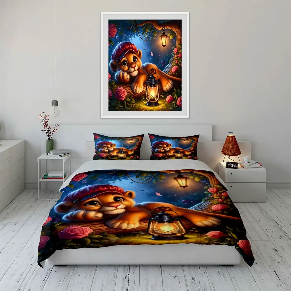 Cartoon Lion Decor Set for Kids Multiple sizes kid's and adults' bedroom Exquisite 3PC bedding set, gift