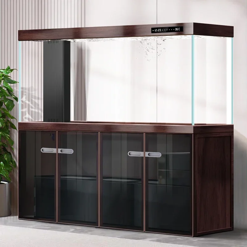 Smart fish tank living room large light luxury household ultra-white glass bottom filter arowana tank with cabinet integrated