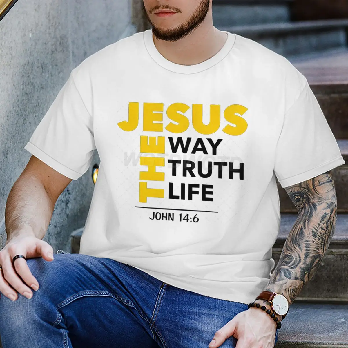Jesus Print Mens T Shirt Casual Short Sleeve T-shirt for Men Summer Soft Tee Christian Gift Jesus Way Truth Life Print T-Shirt