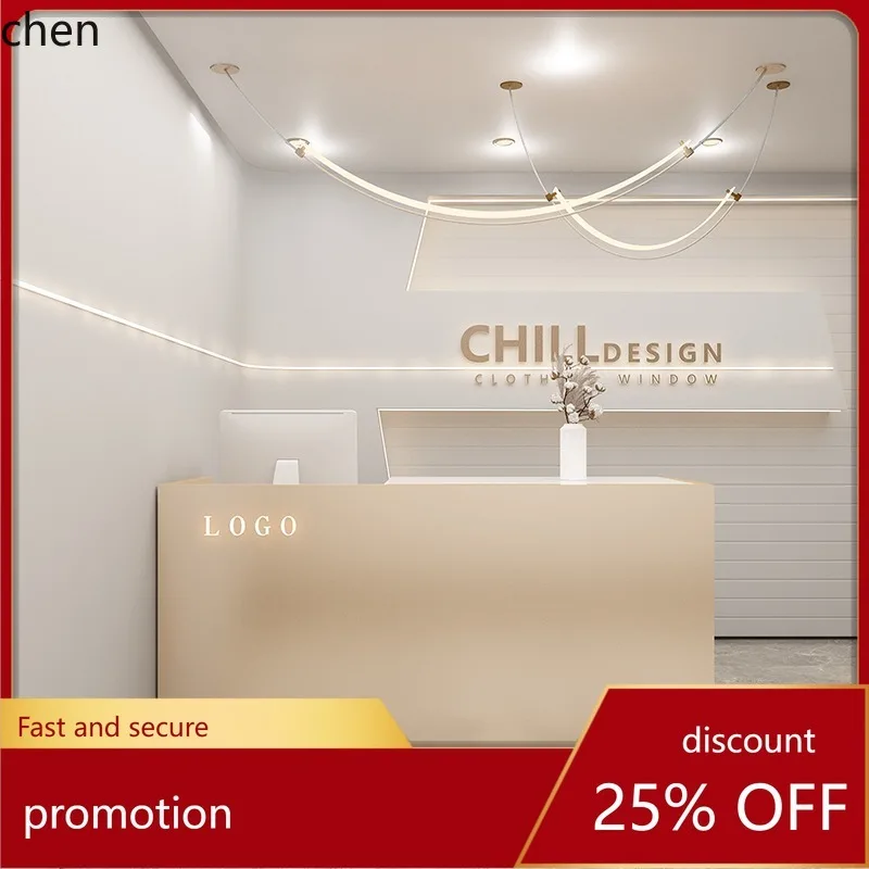 

HT Simple Modern Clothing Store Stainless Steel Cashier Counter Beauty Salon Nail Salon Bar Table Front Desk Reception Desk