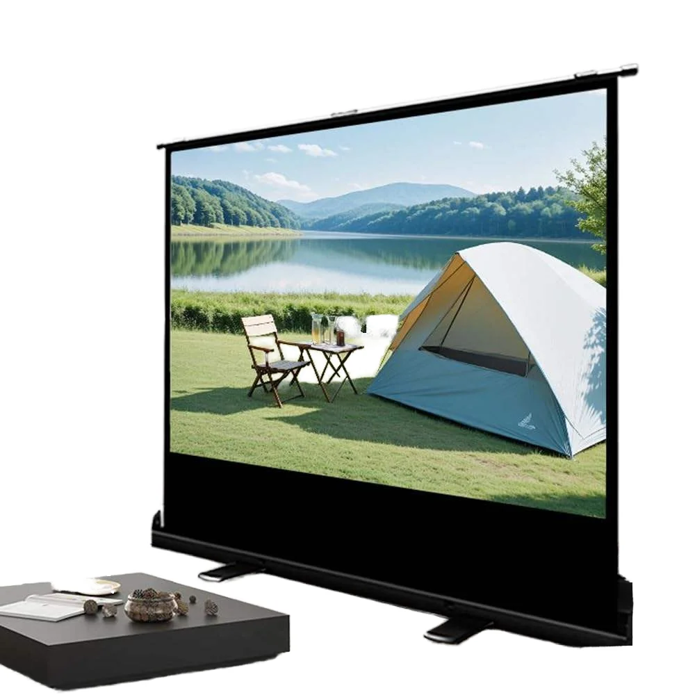 2026100 Inch Portable Floor up Projector Screen Foldable Matt White Glass Fiber Pull up Screen for Outdoor Travelling Easy to Ca