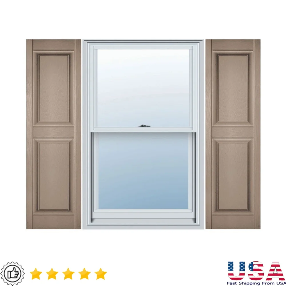 

Standard Raised Panel Vinyl Shutters Two Equal Panels Durable Water Resistant Custom Size Easy Installation Spikes Wicker Color