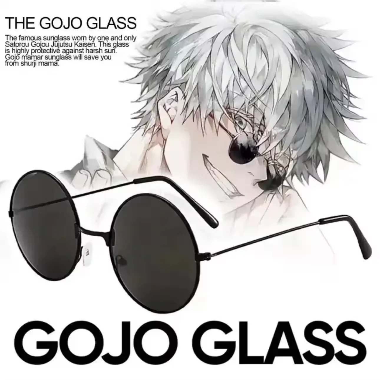 Anime Gojo Satoru Glasses Jujutsu Kaisen Gojo Satoru Cosplay Black Glasses Eyewear Sunglasses High Quality Party Men Women Props