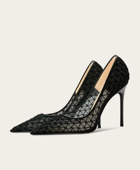 

2026 new mature and sexy fishing net high heels, light luxury and high-end lace mesh single shoes, feminine women's shoes