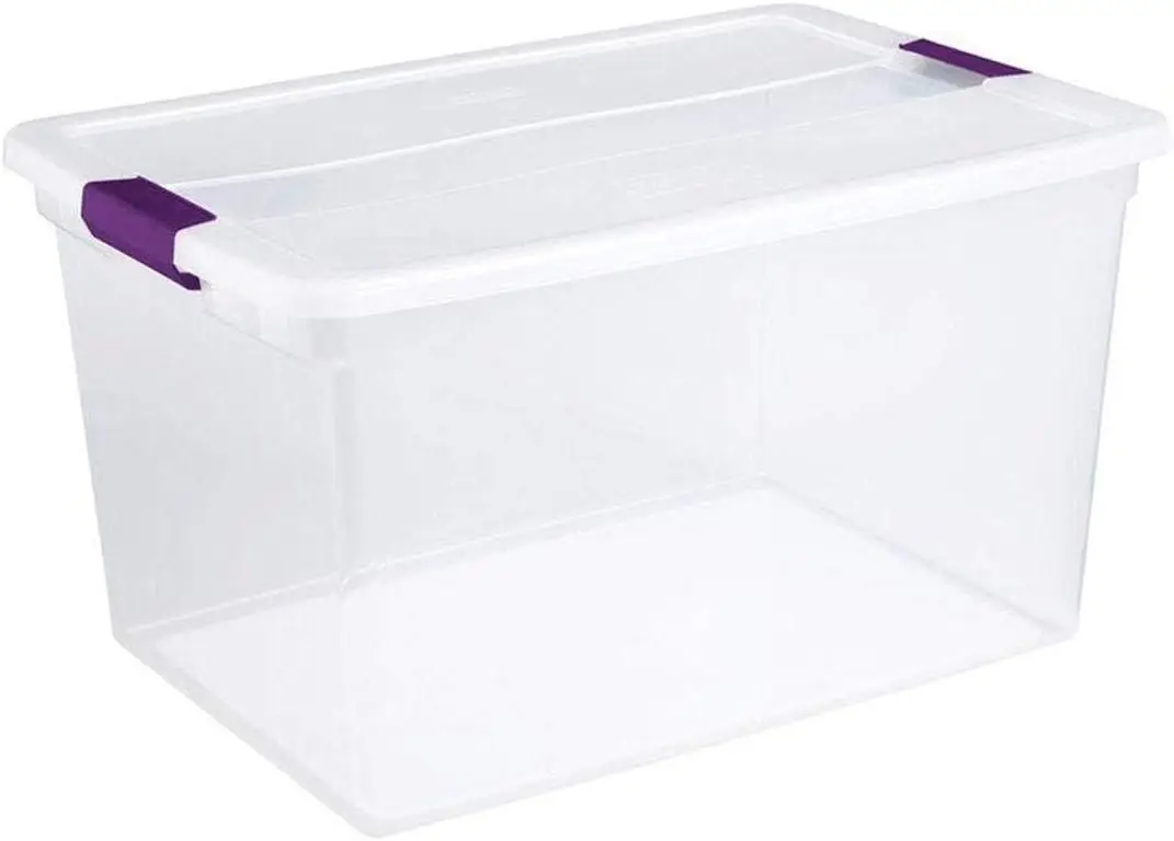 Latching Lid, Plastic Container to Organize Clothes in Closet, Clear Base, Lid, 24-Pack