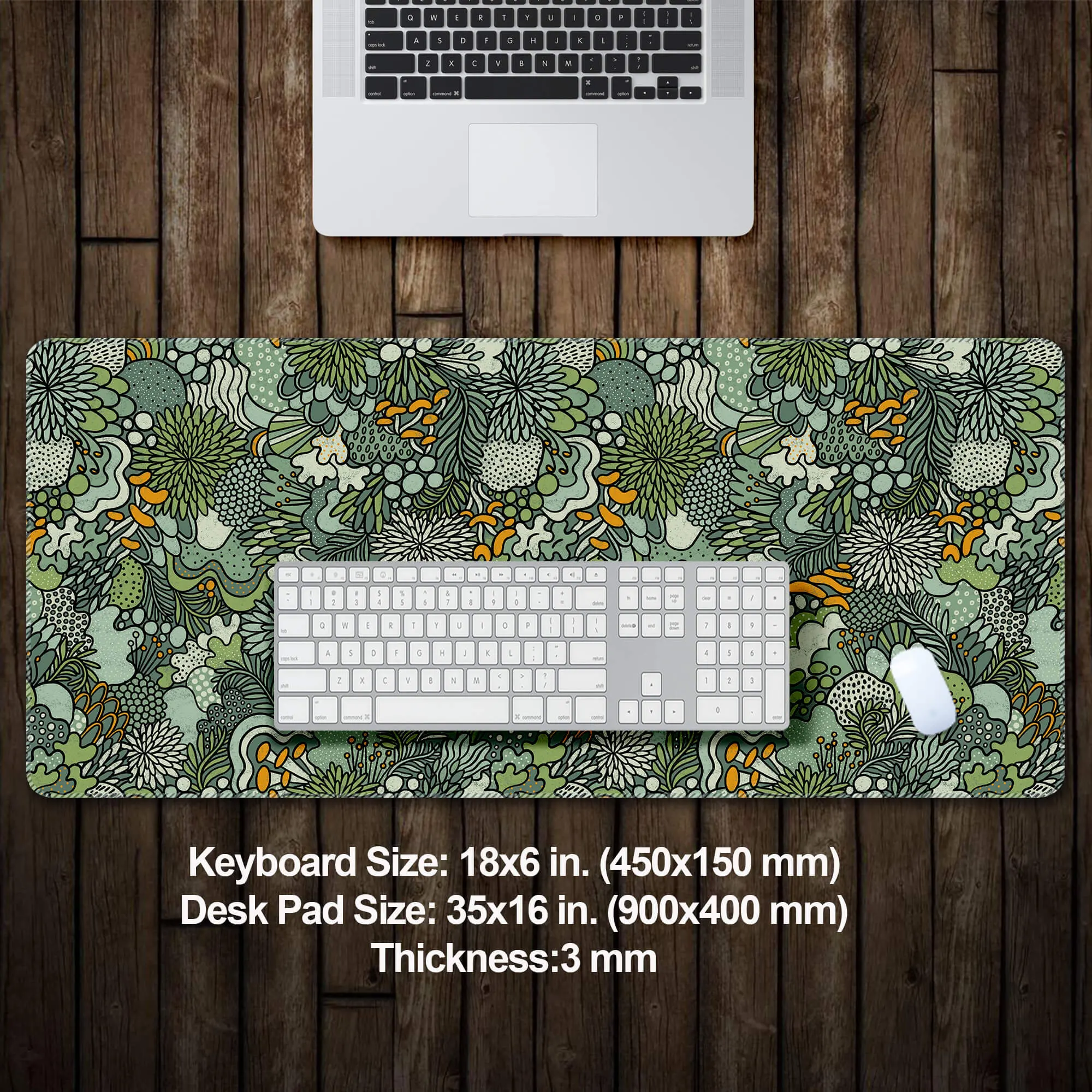 Art Nouveau Botanical Desk Mat,Floral Vegetal in Sage Green Ideal for Cute Desk Decoration Laptop Mat with Extended Keyboard