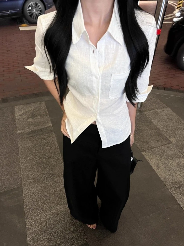 

Белая базовая женская блузка Deeptown, элегантная черная блузка с рукавом до локтя в корейском стиле, приталенная повседневная офисная блузка для женщин, с эффектом утягивания талии, в стиле гайару