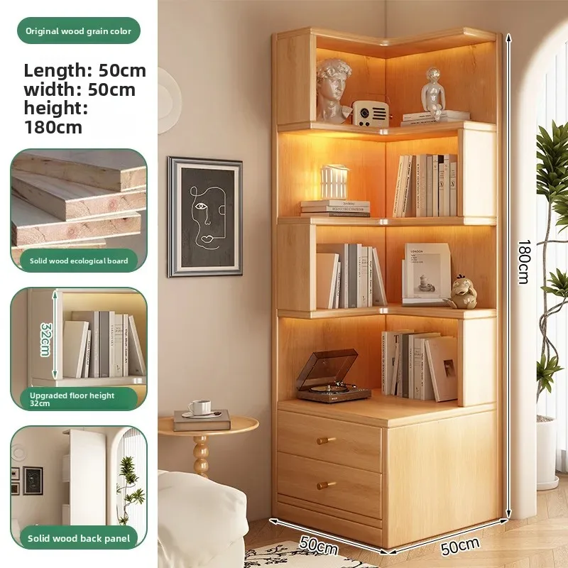Modern Corner Bookshelf for Living Room Furniture 180cm Tall Storage Rack Display Shelf with Drawer/No Drawer No LED Light
