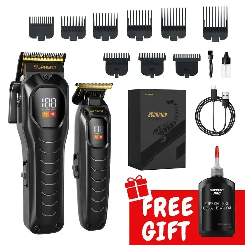 SUPRENT PRO The Black Scorpion- Professional Hair Clipper for Men-Rechargeable Heavy-Duty Motor Hair Cutting Kits with Display