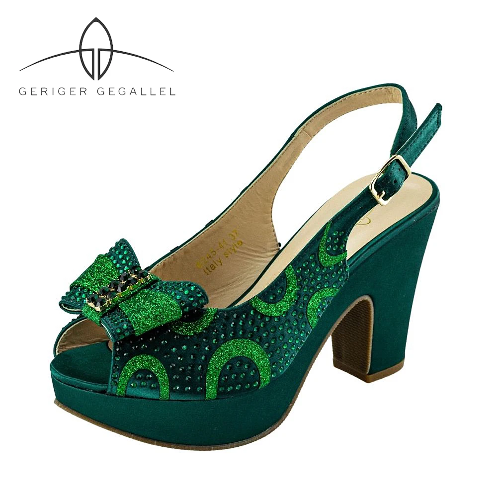 Green Platform Shoes Slingbacks Women\'s Sandals Italian Stylish Fashion Pumps Heels Women Party Dress High Heels Chunky Sandals