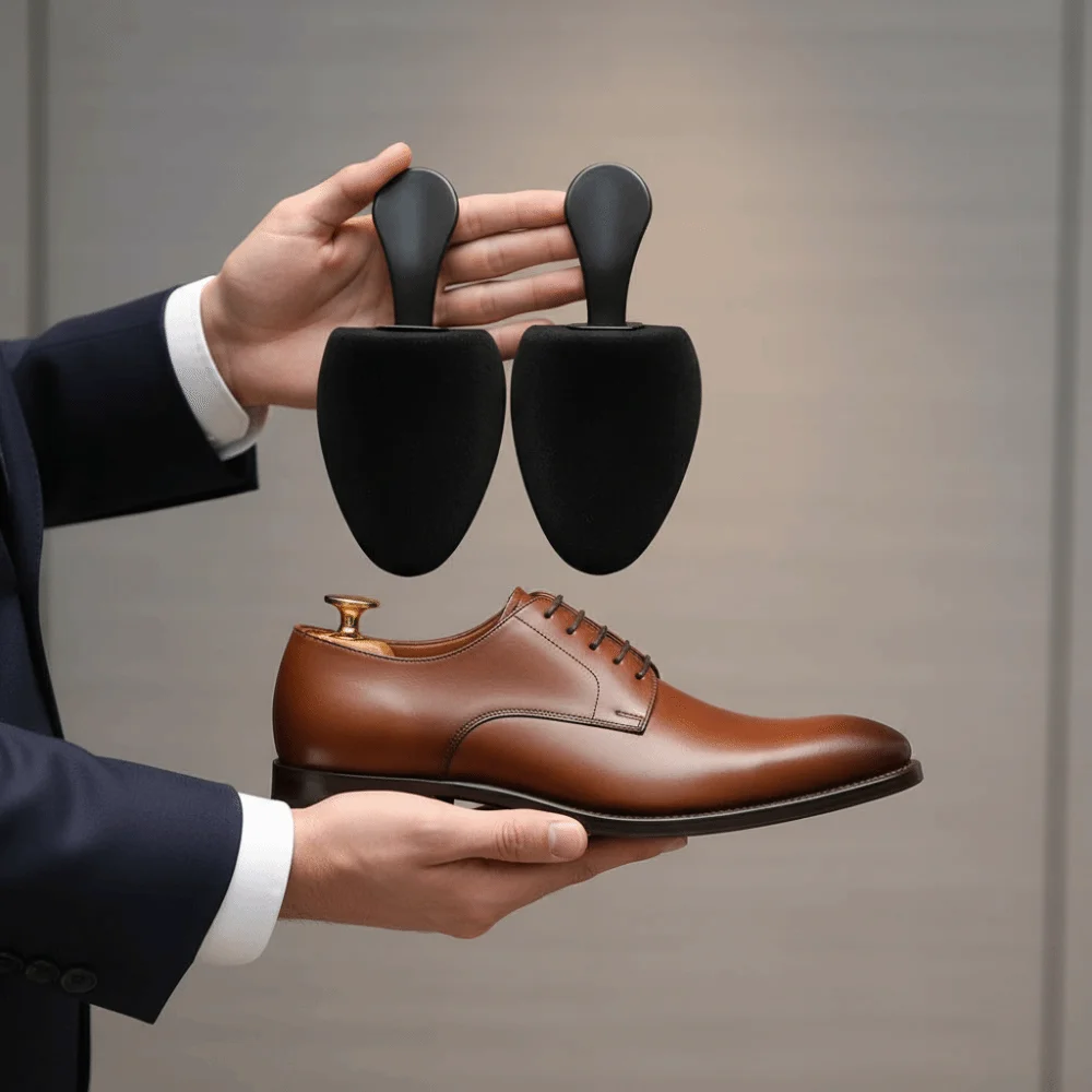 1 Pair Flocking Surface Shoe Trees PU Foam Anti Wrinkle Shoe Shapers Prevent Deformation Soft Texture Crease Protectors