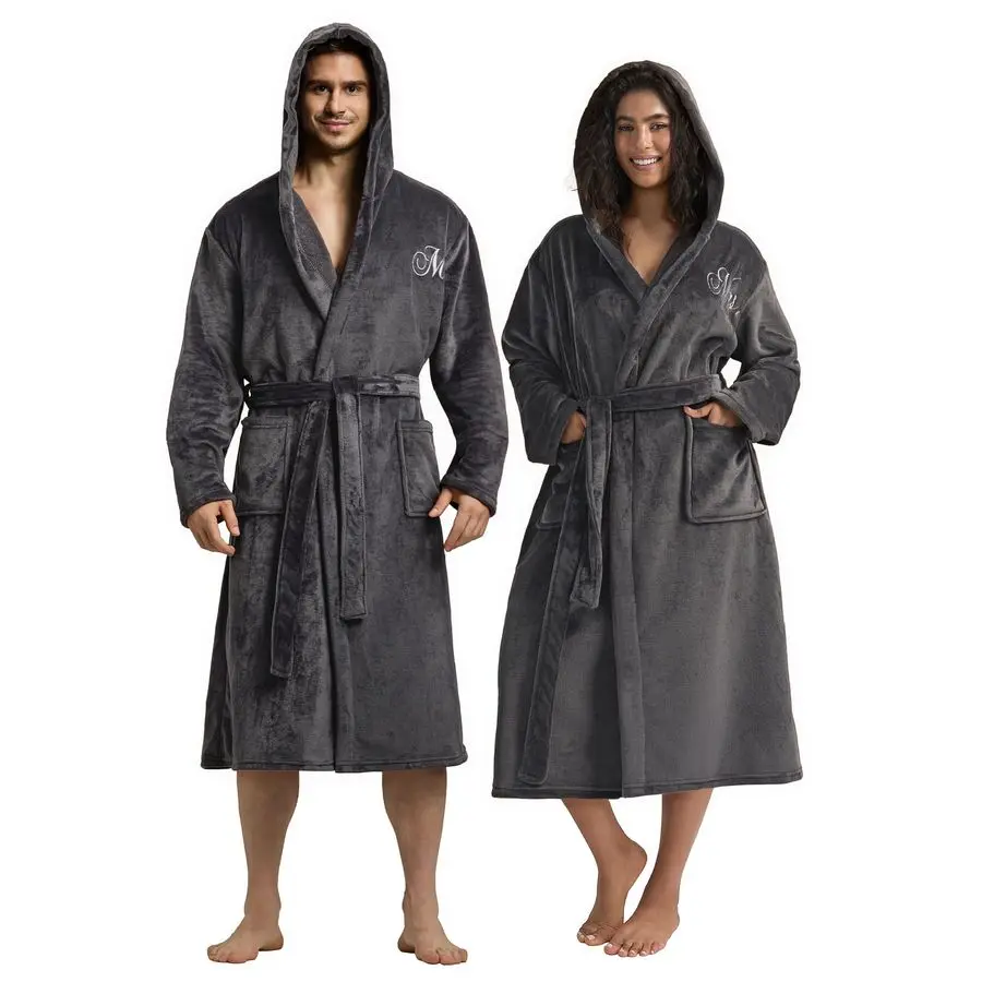 

Парные флисовые халаты для него и для нее, длинные халаты с капюшоном для мужчин и женщин, свадебные подарки для него и для нее.