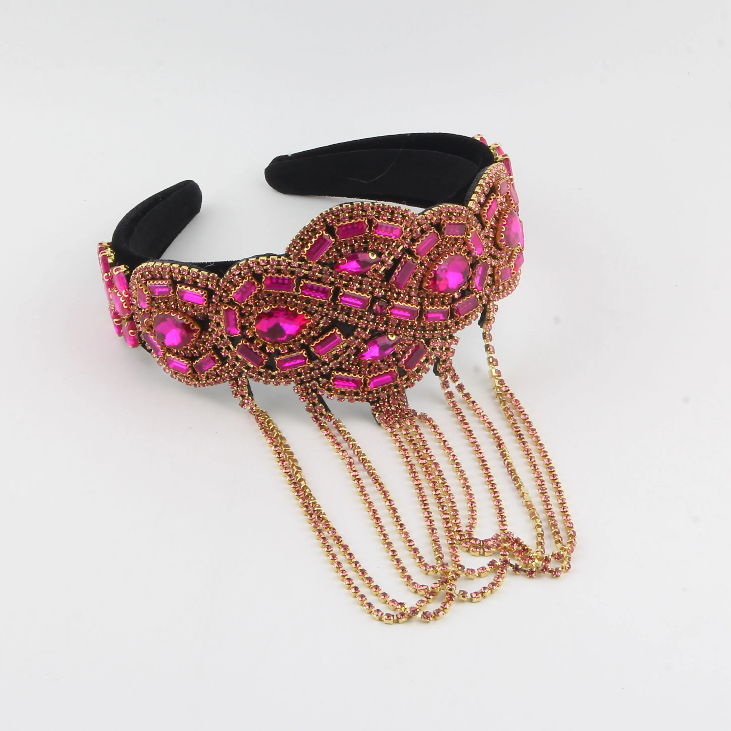 Vintage flannelette light luxury headband female rhinestone fringe hair accessories temperament banquet party headband 358