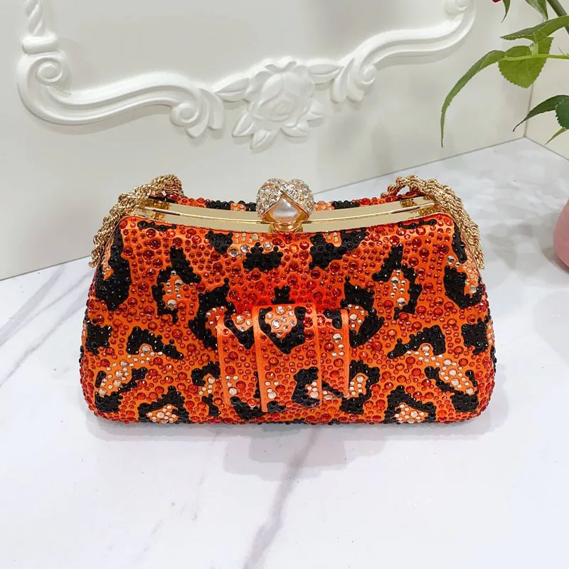 Orange Italian Design Heart Shape Small Bag African Ladies Clutch Fashion Long Chain Shoulder Bag