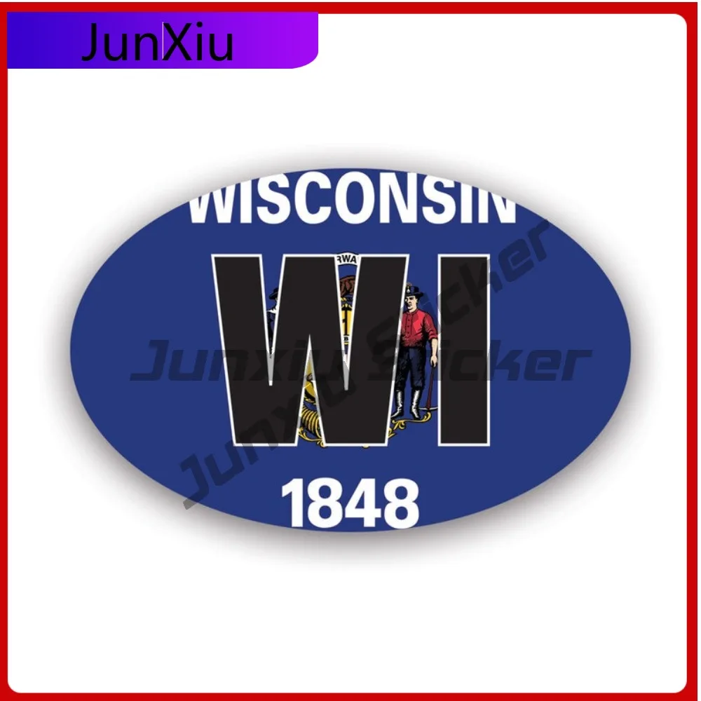 

Wisconsin Flag Oval Sticker Waterproof Outdoor Cool Window Waterproof Vinyl Decal For Letter Boxe Decor Protection Decor Outdoor