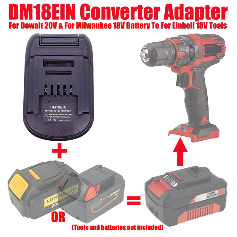 

ALASICKA DM18EIN Battery Adapter Converter for DeWalt 20V & for Milwaukee 18V Li-ion Batteries To Fit for Einhell 18V Power Tool